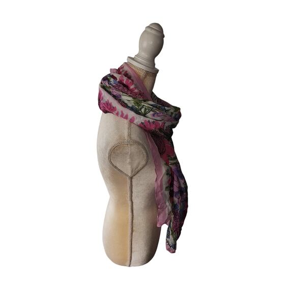 VERA NEUMANN Vintage Linen PURPLE BLUE PINK FLORAL Neck Scarf Shawl - Picture 5 of 8
